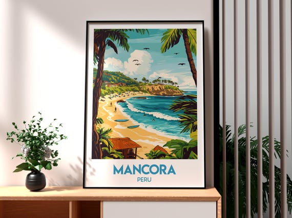 Mancora Travel Poster, Peru Backpacking Art Print