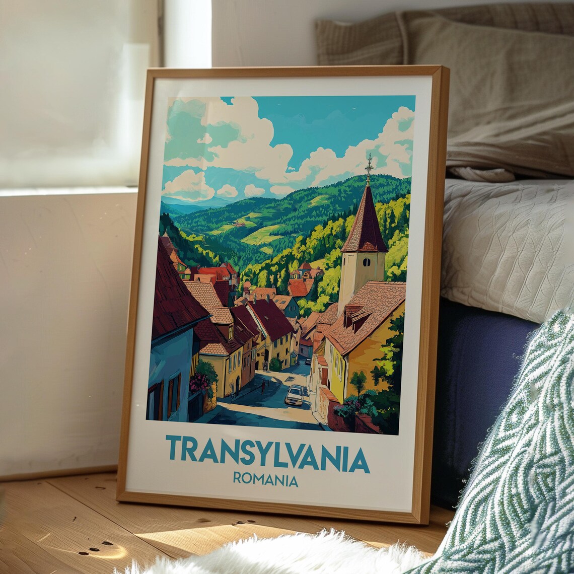 Transylvania Romania Mountain Village Old Town Travel Poster - Image 3