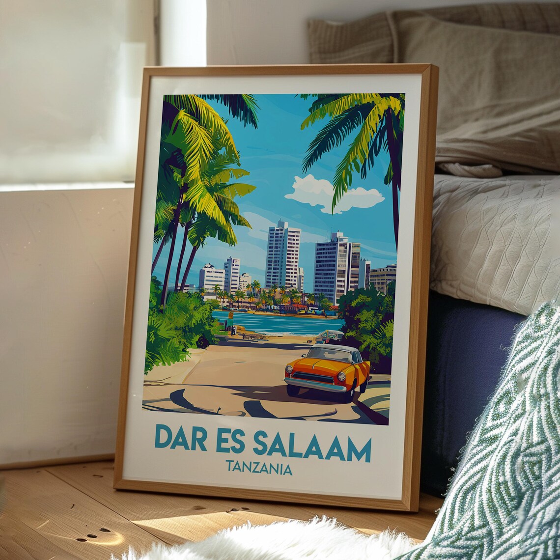 Dar Es Salaam Tanzania Vintage Car Beachfront City Travel Poster - Image 3