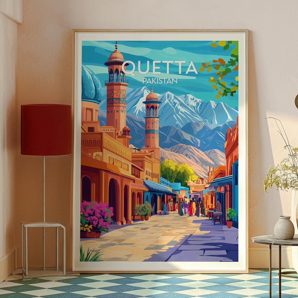 Quetta Pakistan Mountain Valley Bazaar Street Scene Travel Poster - Image 2
