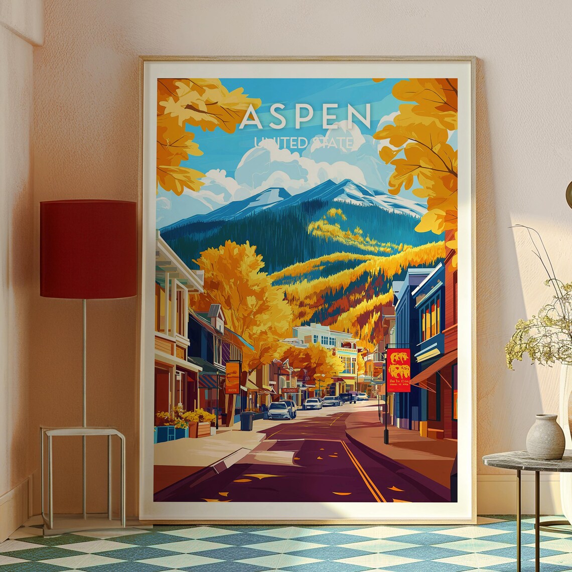 Aspen Colorado Autumn Mountain Street Golden Leaves Town Travel Poster - Image 2
