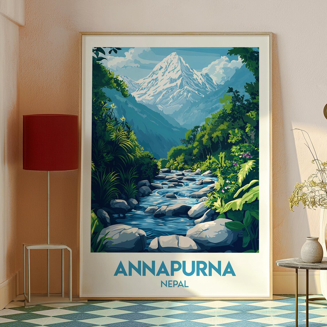 Annapurna Nepal Snow Peak Over Jungle River Valley Travel Poster - Image 2