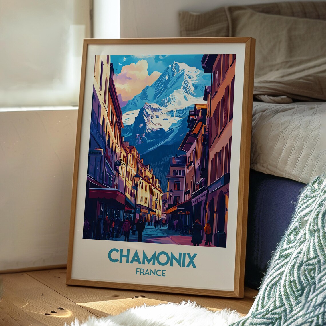 Chamonix France Mont Blanc Alpine Street Sunset Travel Poster - Image 3