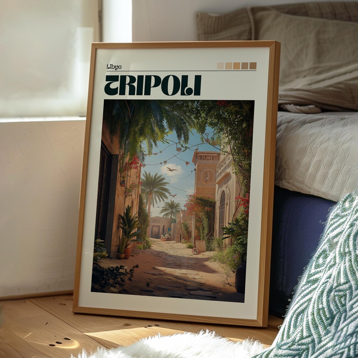 Tripoli Libya Old Town Alley Palms Bougainvillea Travel Poster - Image 3