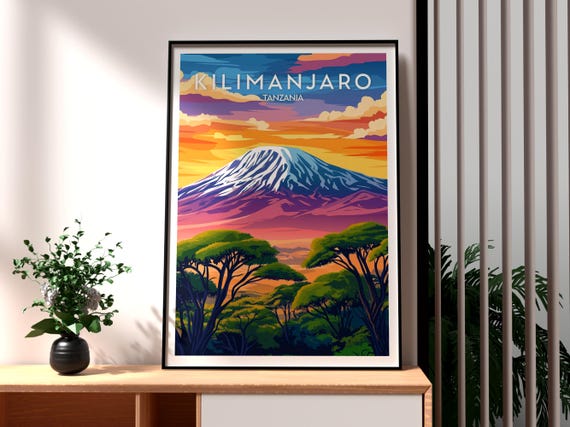 Kilimanjaro Travel Print Tanzania Wall Art Mount Poster Africa Mountain