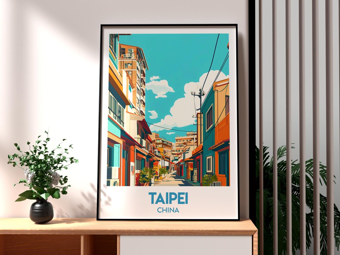 Taipei China Colorful City Street Neon Lights Travel Art Poster