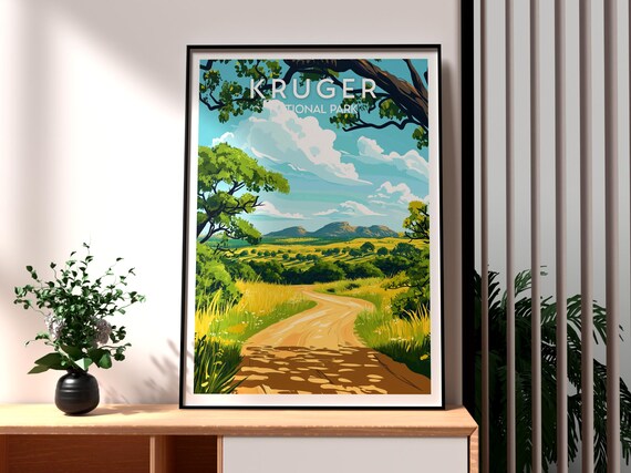 Kruger National Park South African Savanna Road Travel Poster