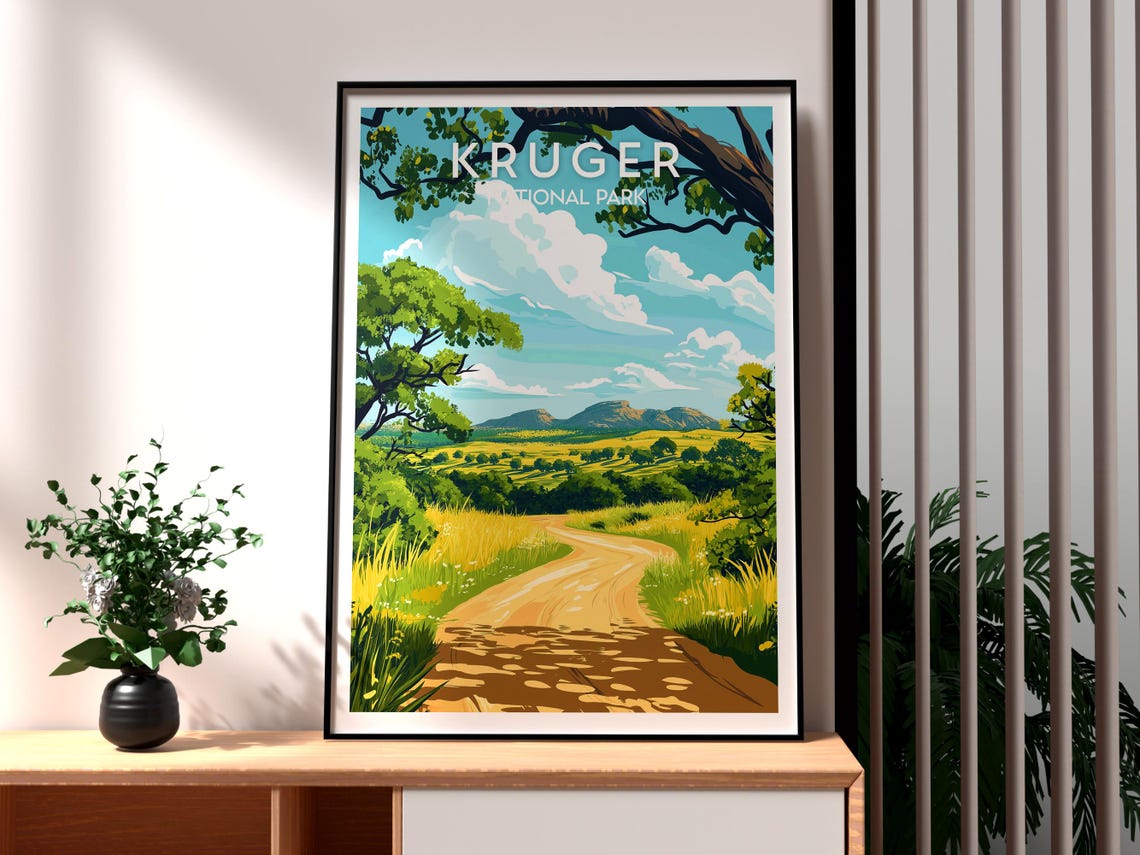 Kruger National Park South African Savanna Road Travel Poster