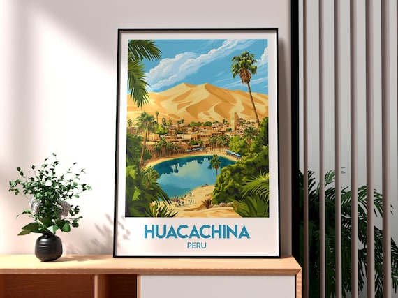 Huacachina Peru Desert Oasis Lagoon Palm Retreat Scene Poster