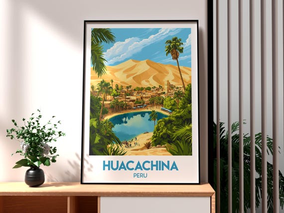 Huacachina Poster Art Peru Travel Print Wall Backpacking South America