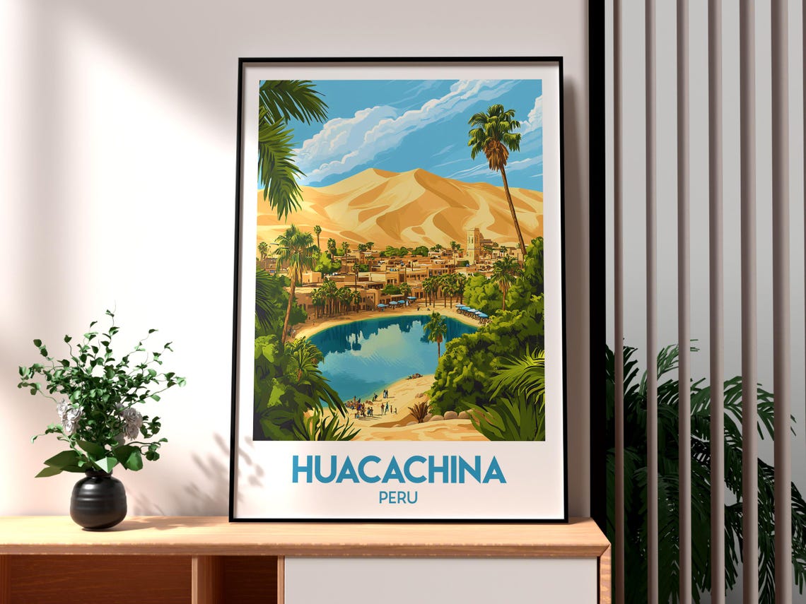 Huacachina Poster Art Peru Travel Print Wall Backpacking South America