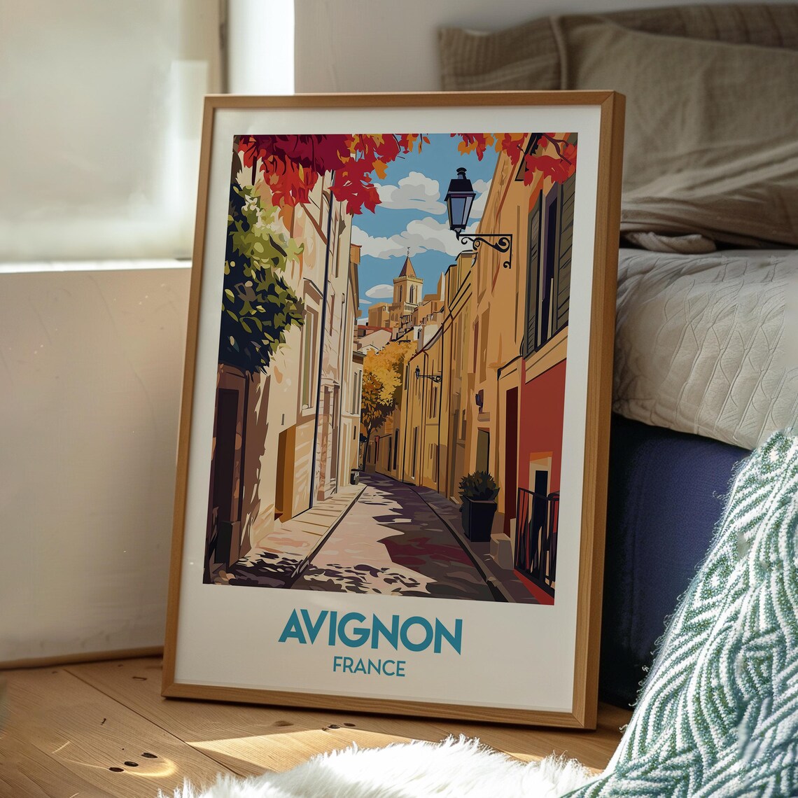 Avignon France Autumn Old Town Lane Church Tower Travel Poster - Image 3