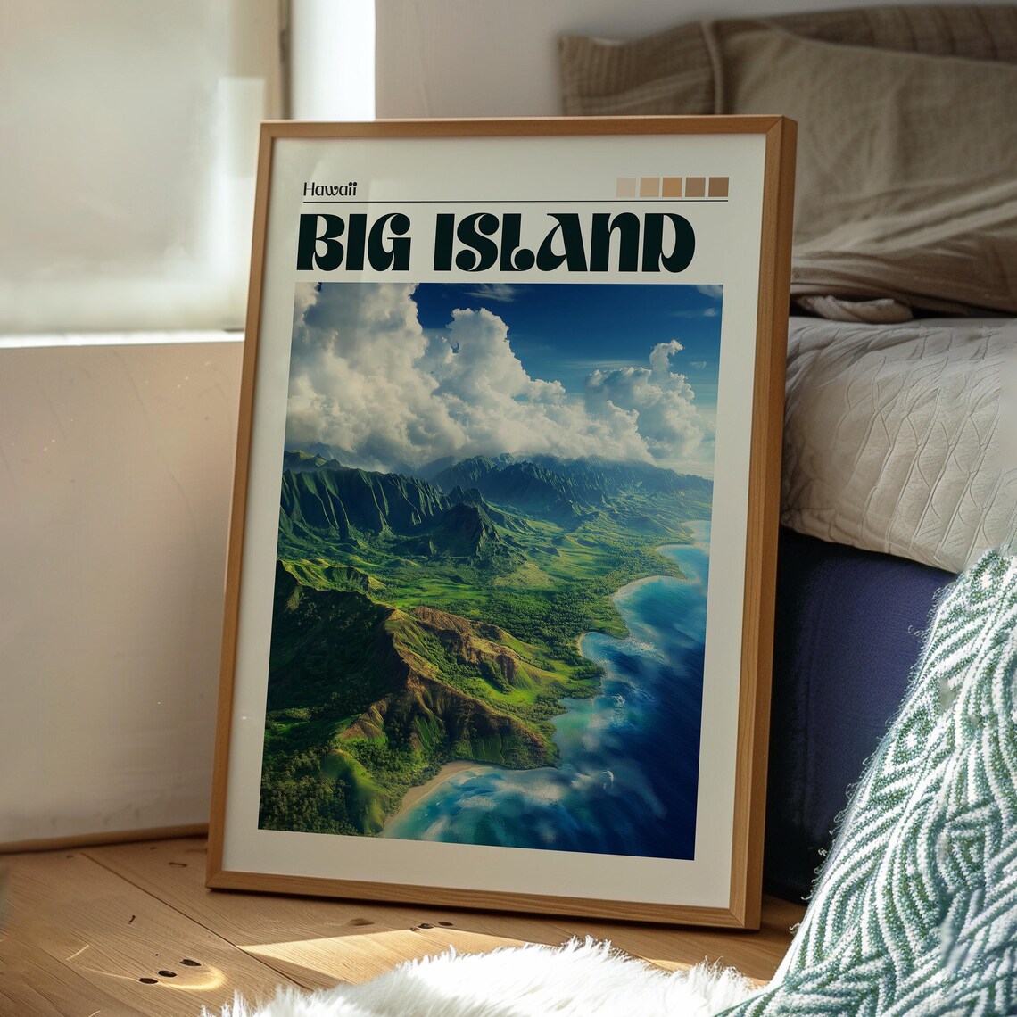 Big Island Hawaii Aerial Green Mountains Ocean Coast Travel Poster - Image 3