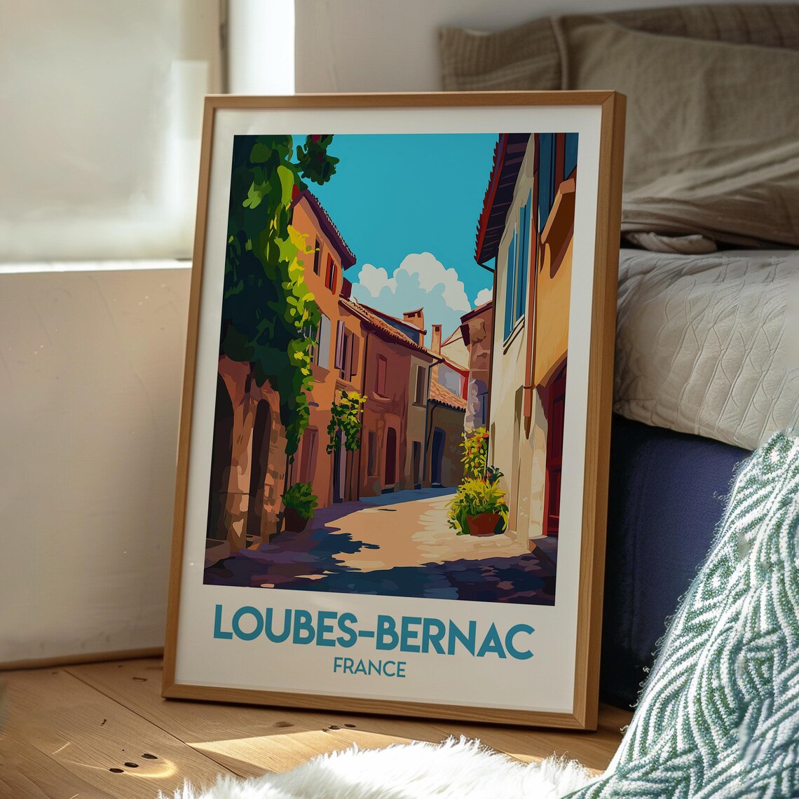 Loubes-Bernac France Village Street Sunlit Alley Travel Poster - Image 3