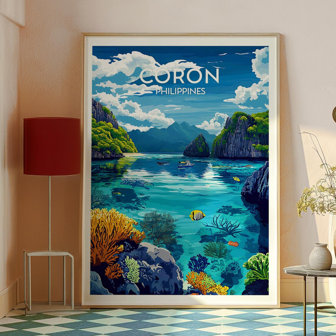 Coron Philippines Turquoise Lagoon and Coral Reef Travel Poster - Image 2