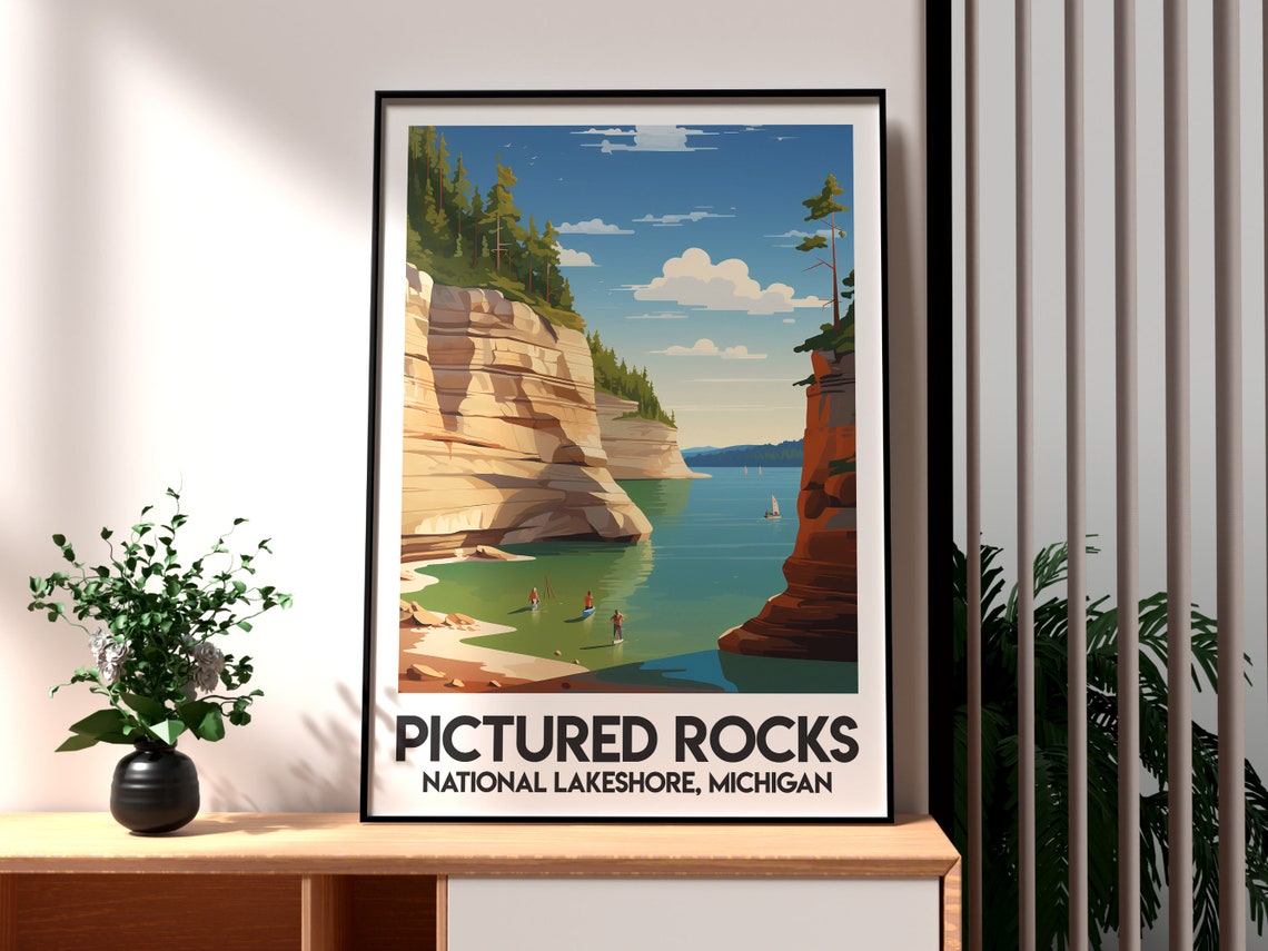 Pictured Rocks National Lakeshore Cliffs Michigan Travel Poster