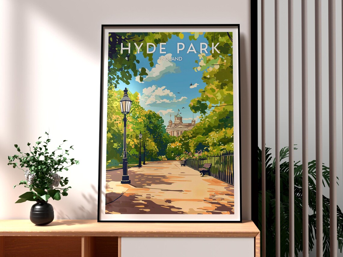Hyde Park England London Vintage Style Travel Illustration Poster
