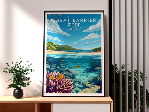 Great Barrier Reef Print Queensland Wall Art Australia Poster Travel Coast Beach