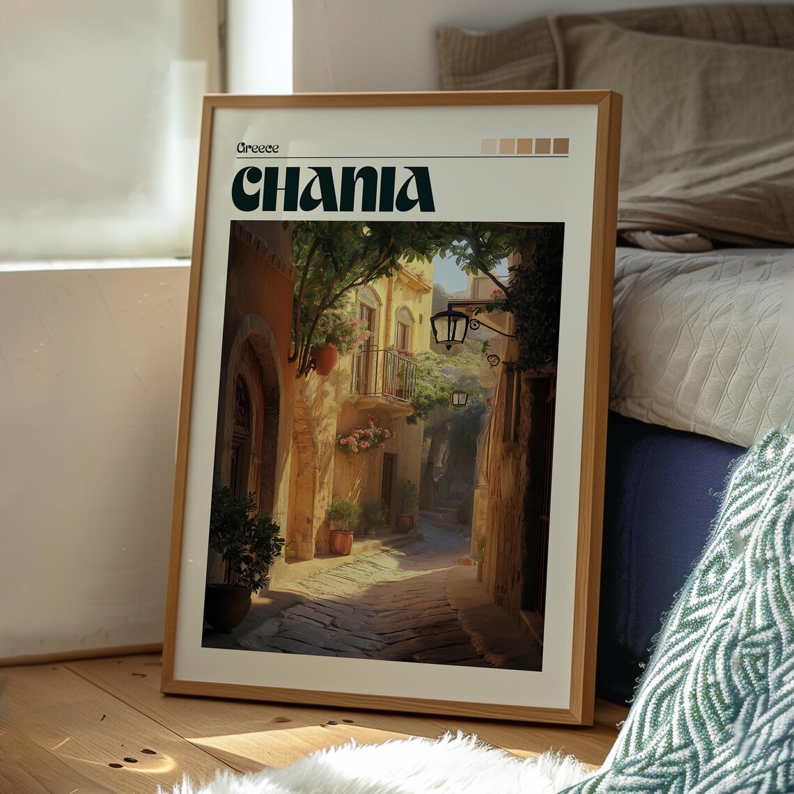 Chania Greece Old Town Cobblestone Alley Sunlight Travel Poster - Image 3