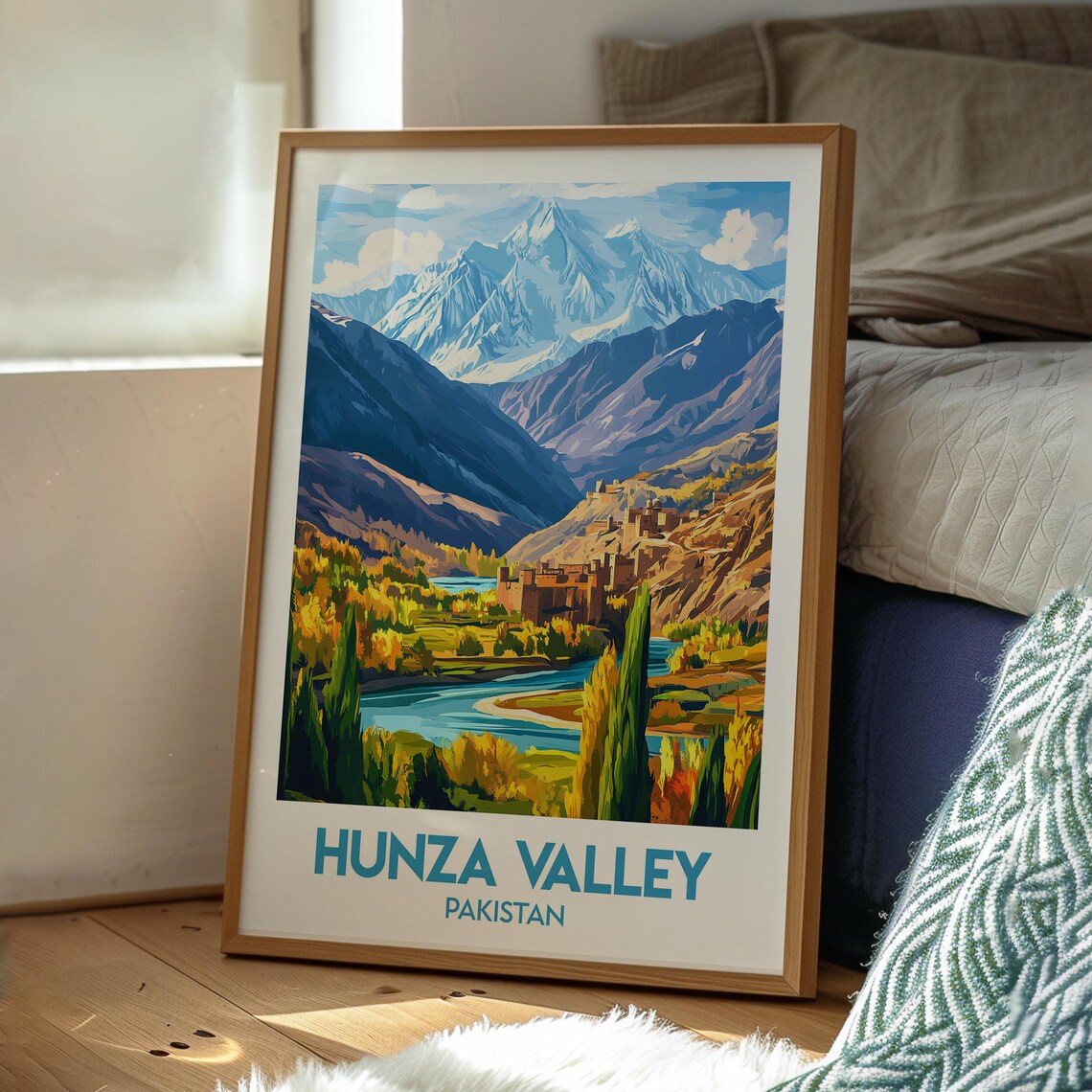 Hunza Valley Pakistan River Fort Autumn Poplars Travel Poster - Image 3
