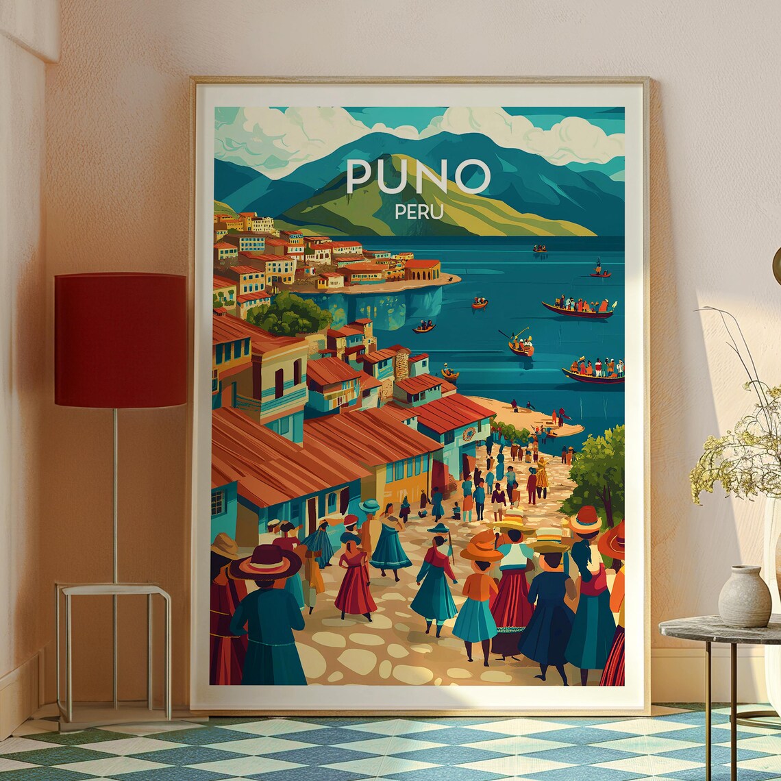 Puno Peru Lake Titicaca Lakeside Festival Town Travel Poster - Image 2