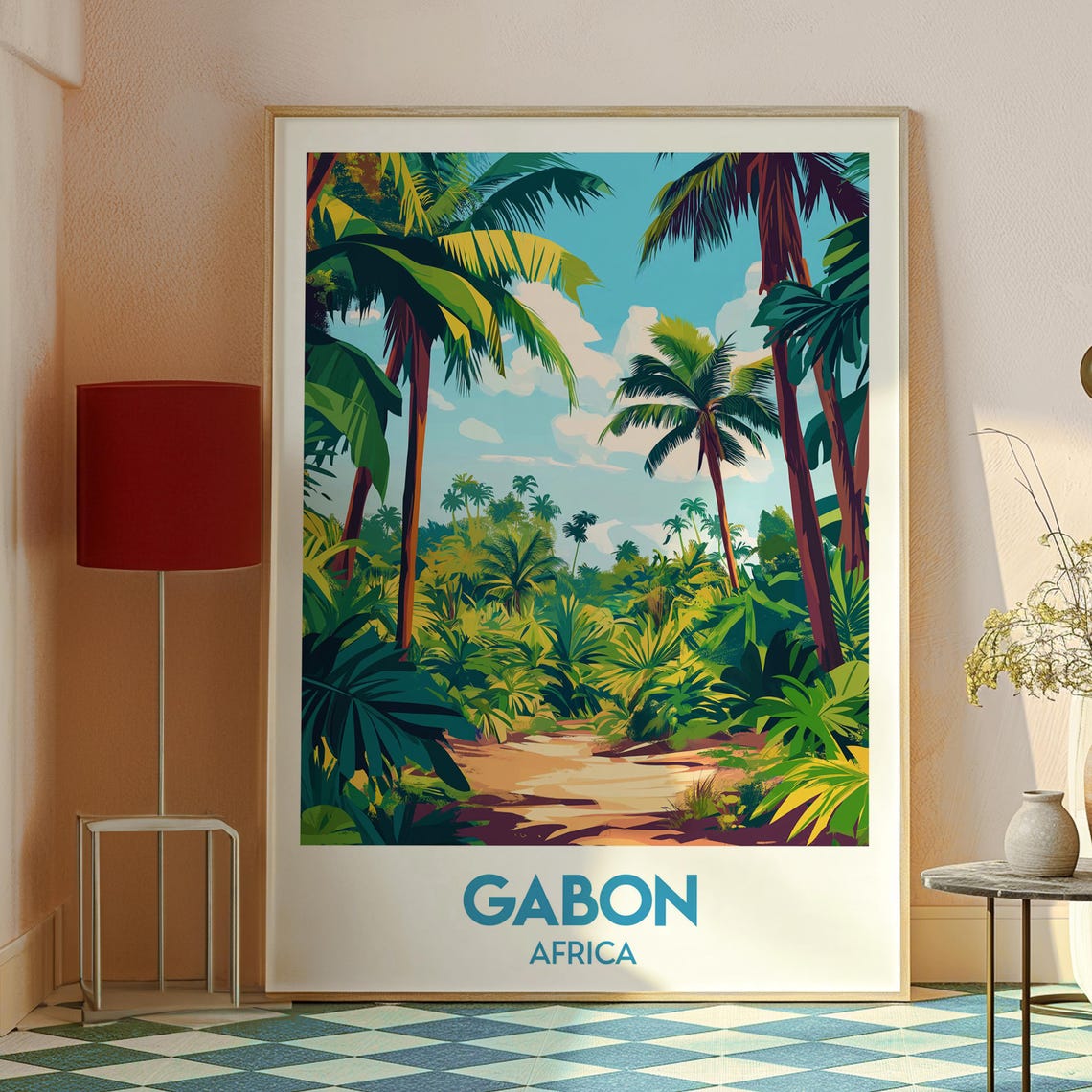 Gabon Africa Lush Jungle Path Palm Trees Nature Vintage Art Poster - Image 2