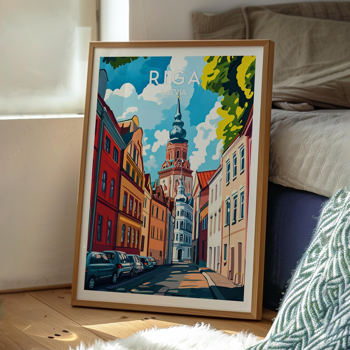 Riga Latvia Colorful Old Town Spire Baltic Art Travel Poster - Image 3