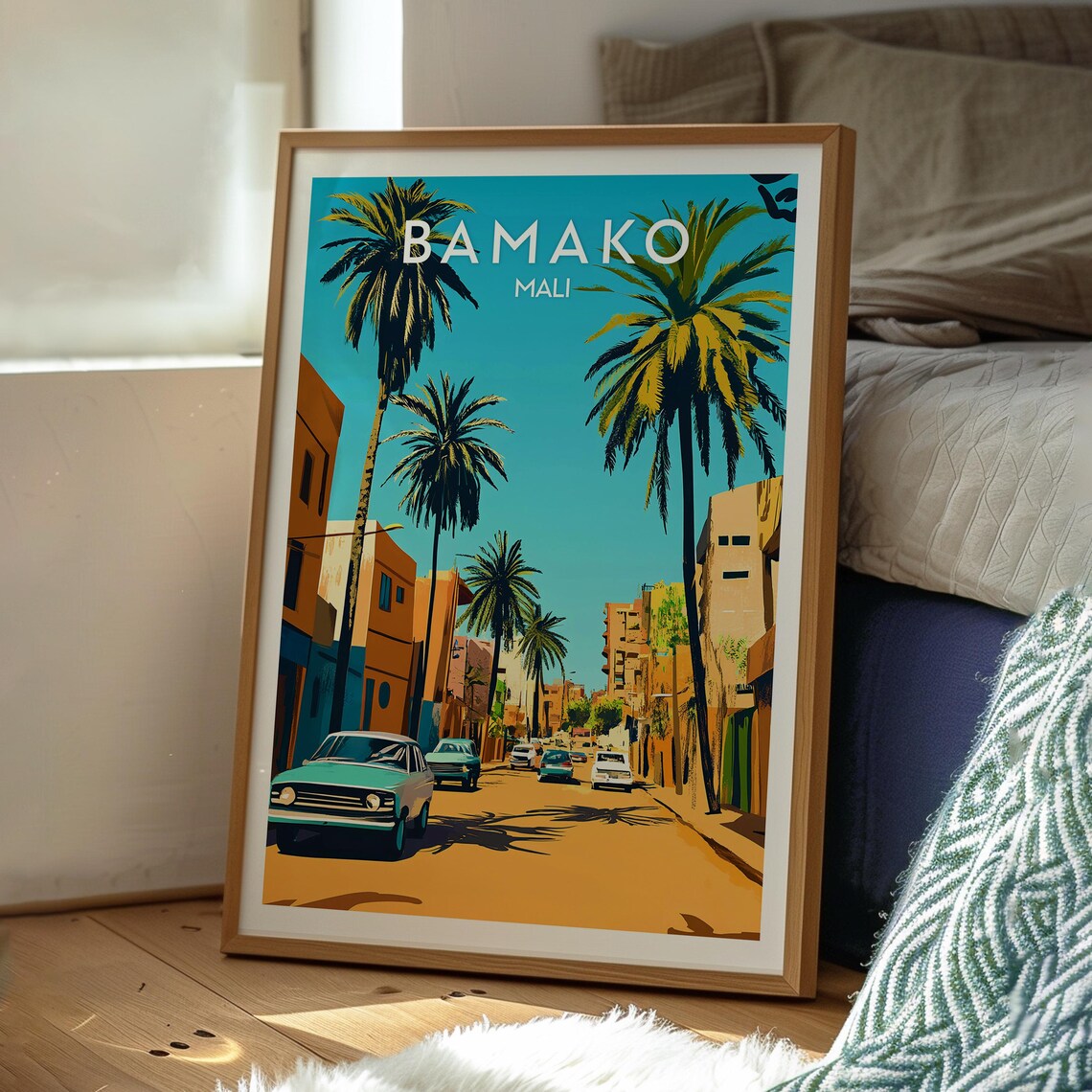 Bamako Mali Palm Lined Street Cityscape Retro Travel Art Poster - Image 3