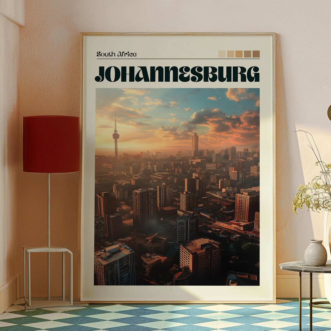Johannesburg South Africa Sunset Skyline Tower Travel Poster - Image 2