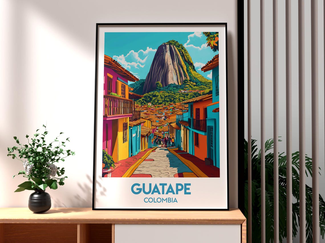 Guatape Poster Rock Colombia Travel Print Wall Art Backpacking South America