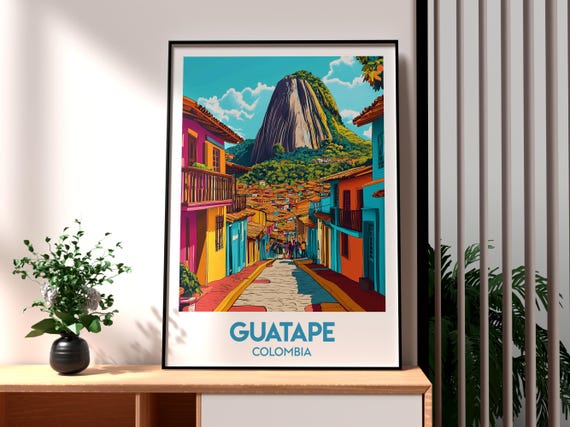 Guatape Poster Rock Colombia Travel Print Wall Art Backpacking South America