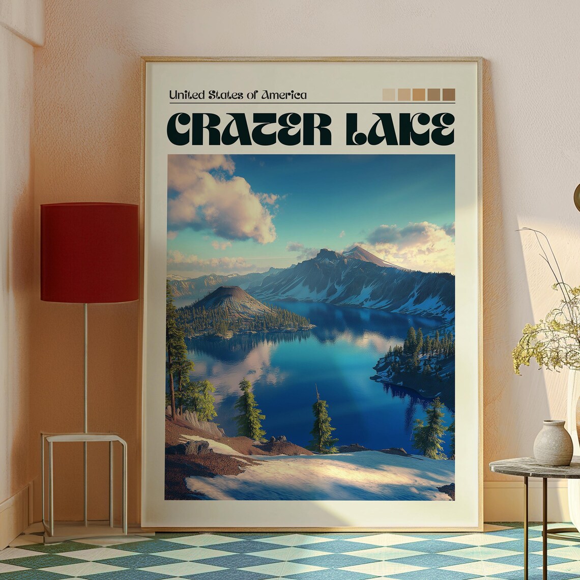 Crater Lake Oregon Deep Blue Lake Snowy Mountain Peaks Travel Poster - Image 2