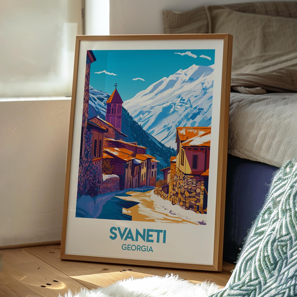 Svaneti Georgia Mountain Village Church Snow Peaks Travel Poster - Image 2