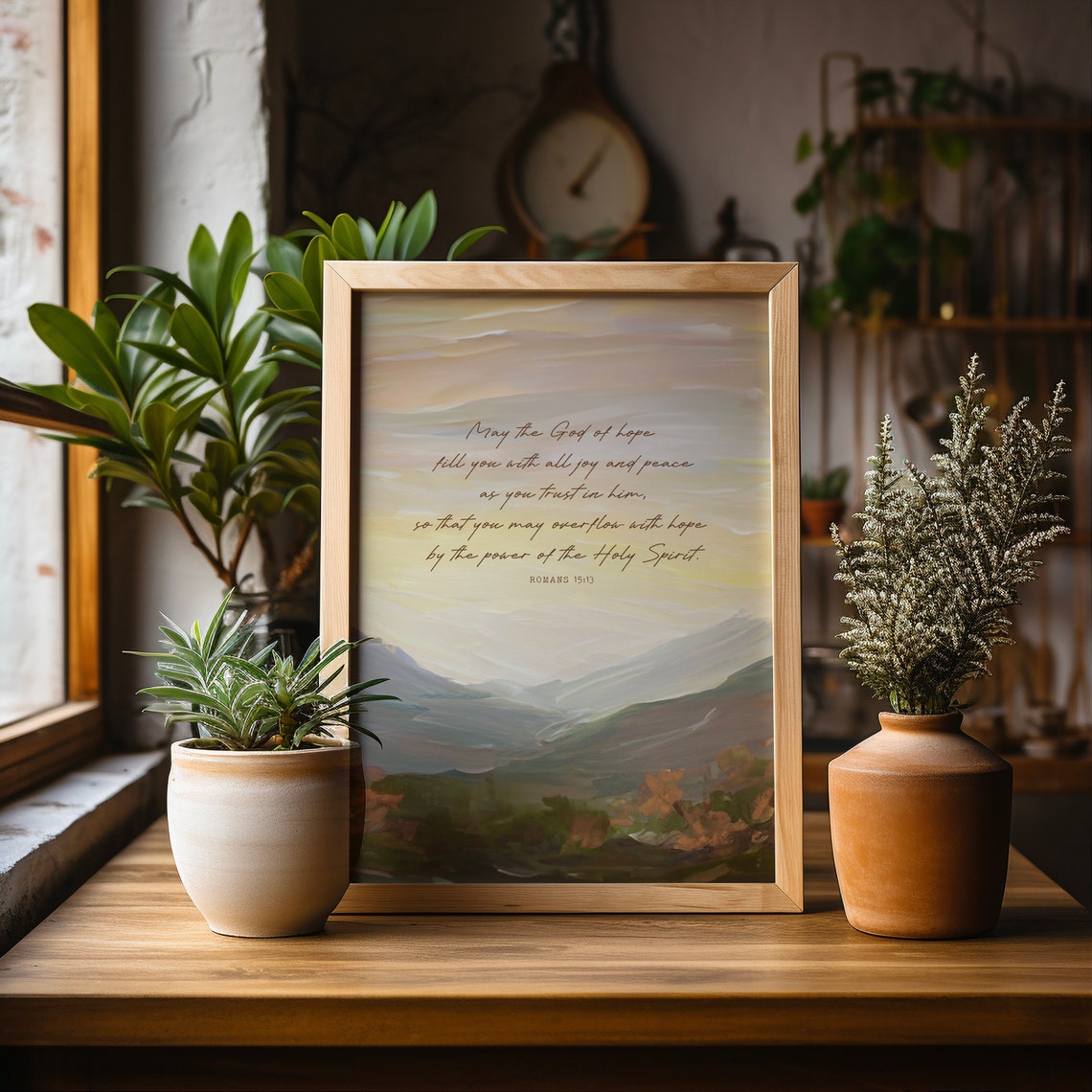 Romans 15:13 God Of Hope Joy Peace Mountain Landscape Scripture Poster - Image 2