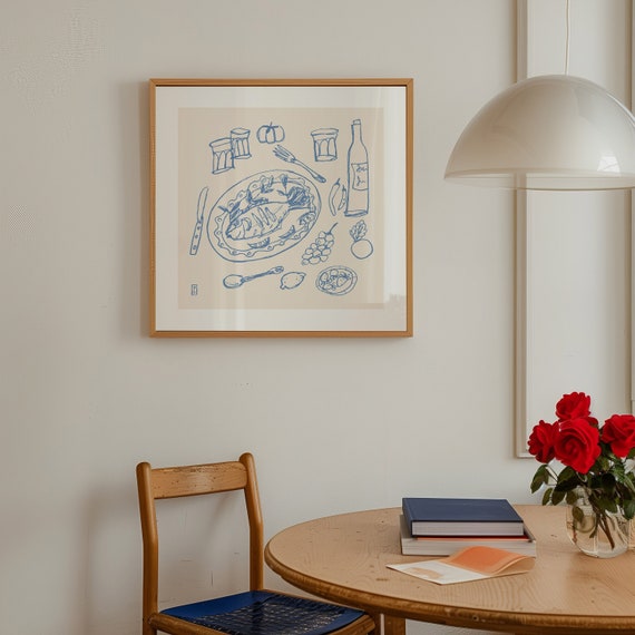 Picnic Gicle Fine Art Print Food And Dining Art Print Wall Art Decor Line Art Fish Art Illustration Art Pascale Berkowitz