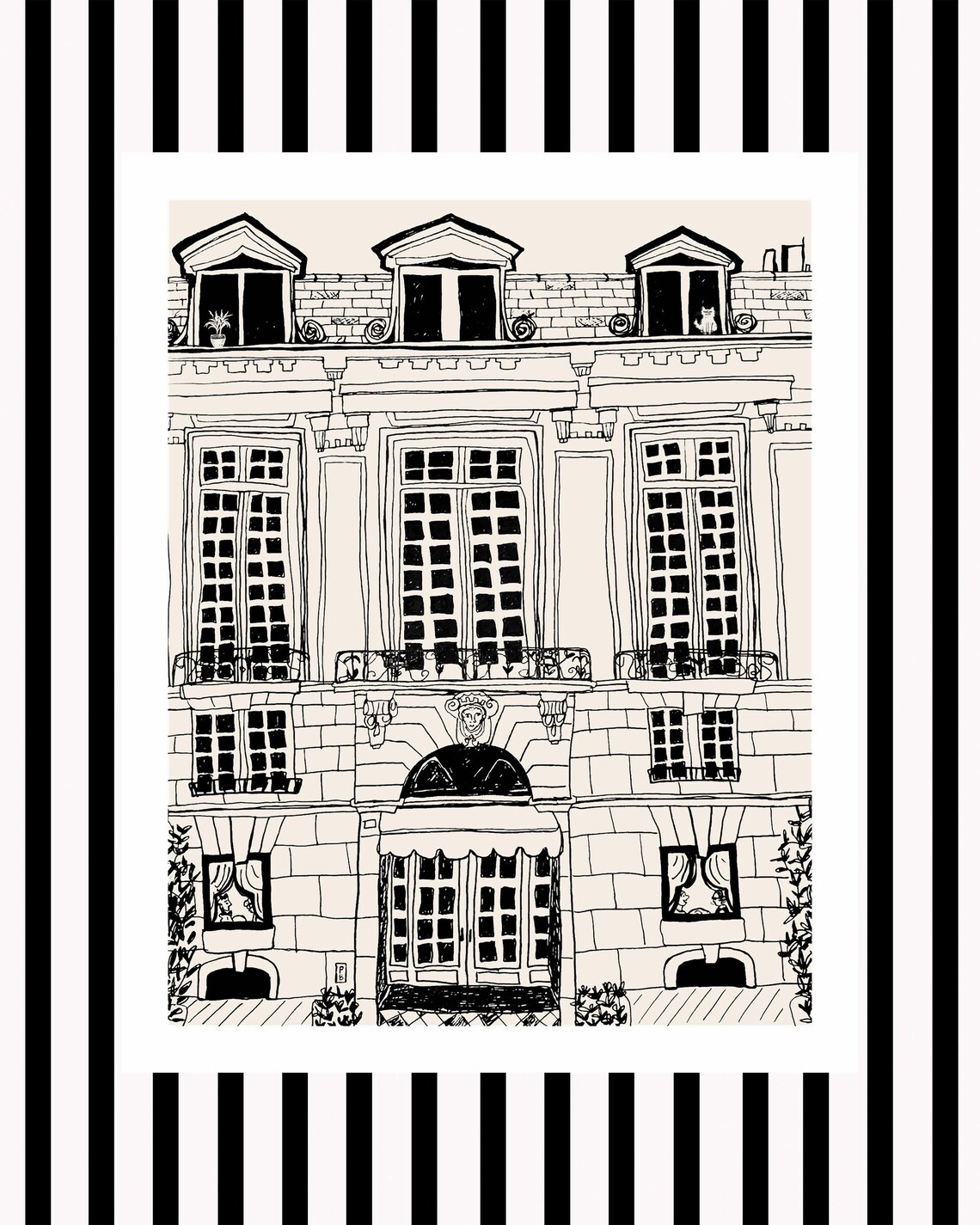 Room Service Paris Minimalist Art Print, Black Stripes - Image 2