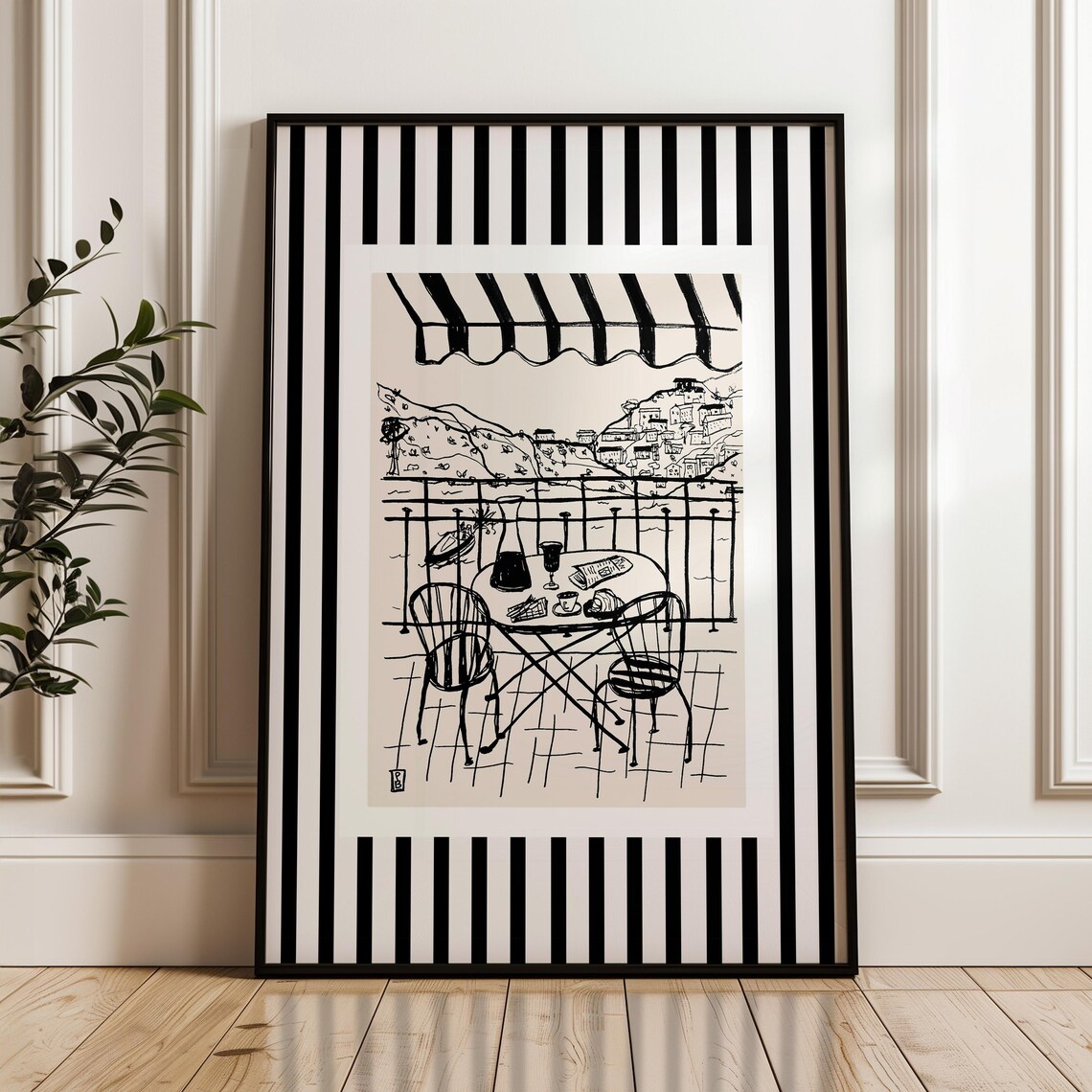 Positano Paris Minimalist Art Print, Black Stripes