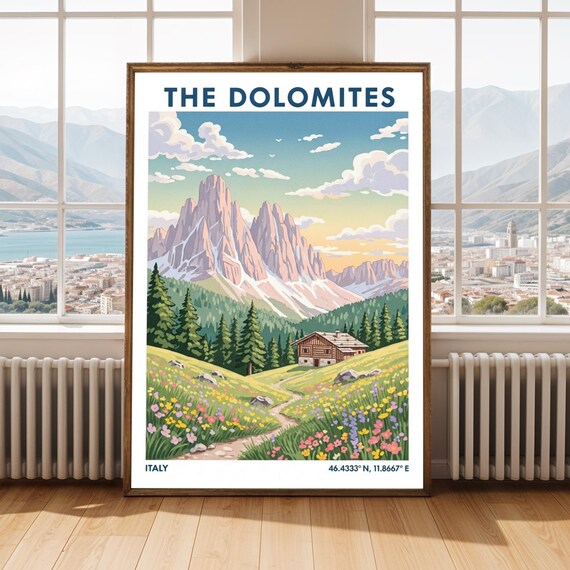 The Dolomites Italy Vintage Alpine Mountain Scenery Travel Poster