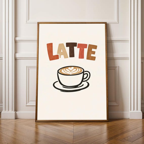 Latte Art Print Modern Minimalist Vintage Coffee Poster