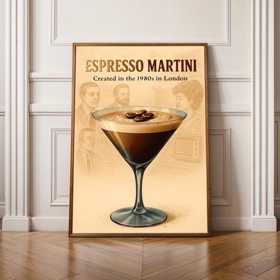 Espresso Martini Art Print Vintage Cocktail Poster Home Bar Decor