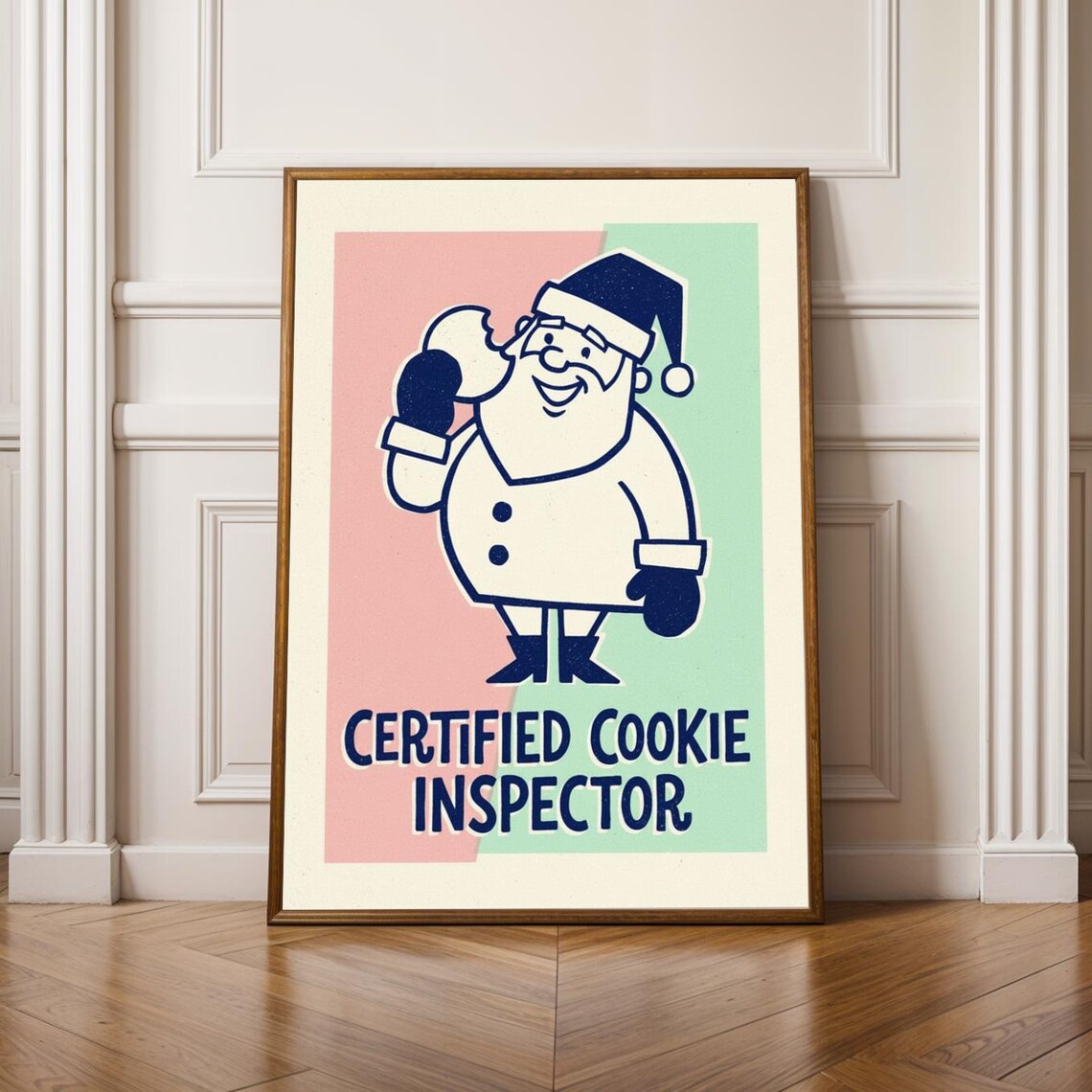 Certified Cookie Inspector Santa Retro Christmas Funny Holiday Poster