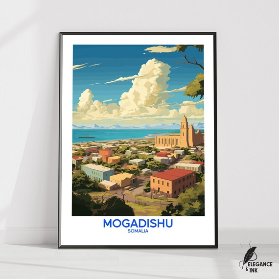 Mogadishu Wall Hanging Postermogadishu Flat Vector Illustration Canvassomalia Handmade Wooden Frame And Unframed Colorful Vintage Gift