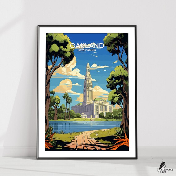 Oakland Printoakland Travel Galleryoakland Vintage Artwork Printpainting Illustrationoakland Home Decorwall Art