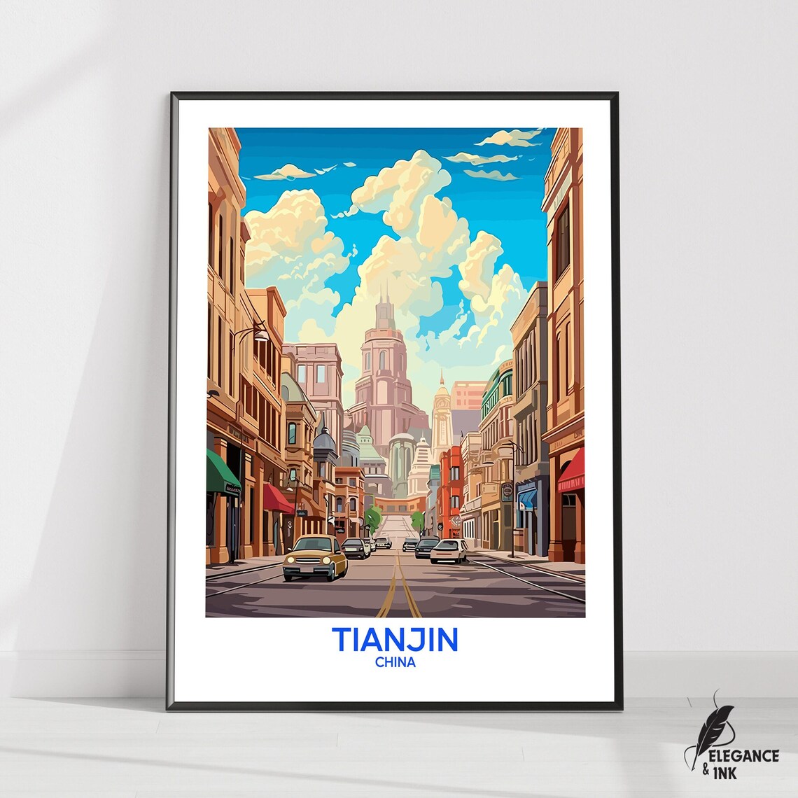 Tianjin China City Street Retro Vintage Travel Poster Wall Decor