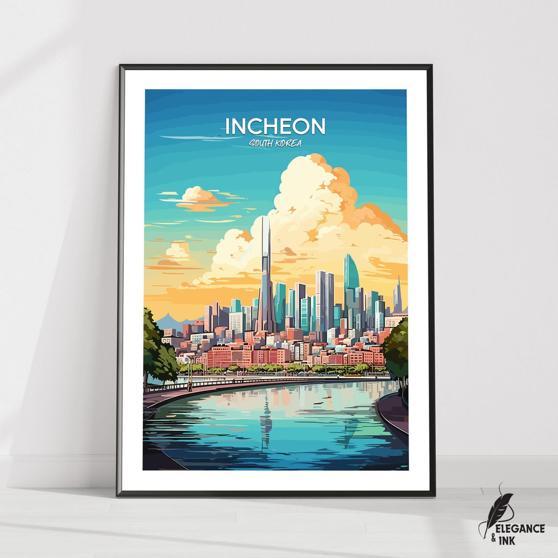 Incheon Travel Print Wall Artincheon Minimalist Painting Modern Poster Artworksouth Korea Home Decor Exhibition City Photo
