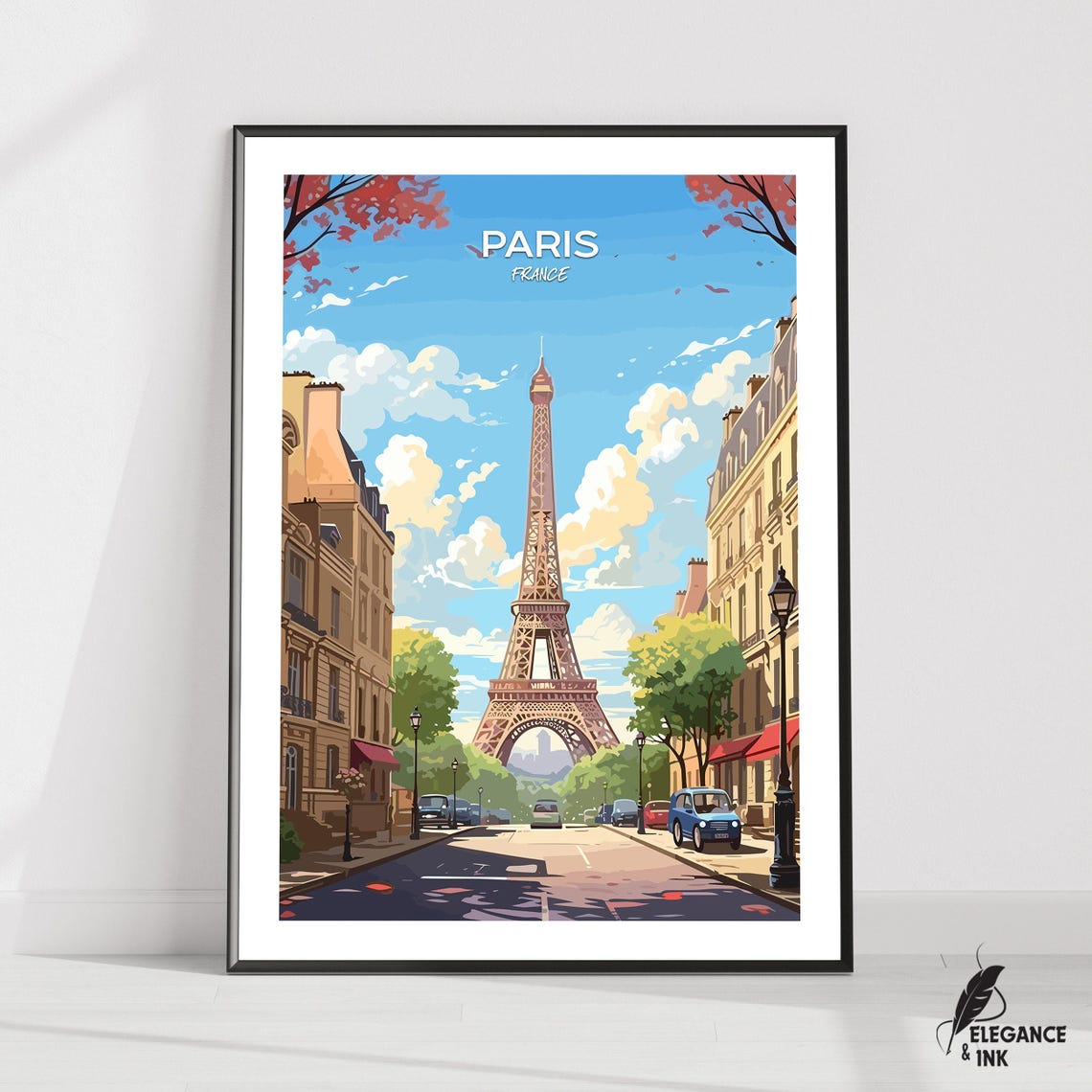 Paris France Eiffel Tower Charming Old Street Vintage Travel Poster