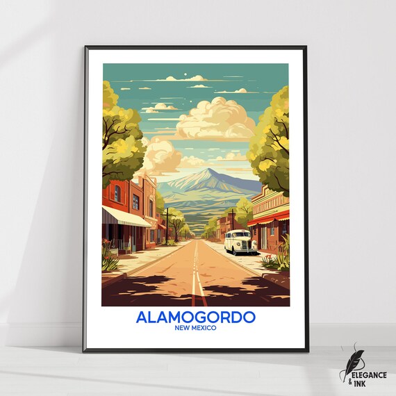 Alamogordo Wall Hanging Posteralamogordo Flat Vector Illustration Canvasalamogordo Handmade Wooden Frame And Unframed Colorful Vintage Gif