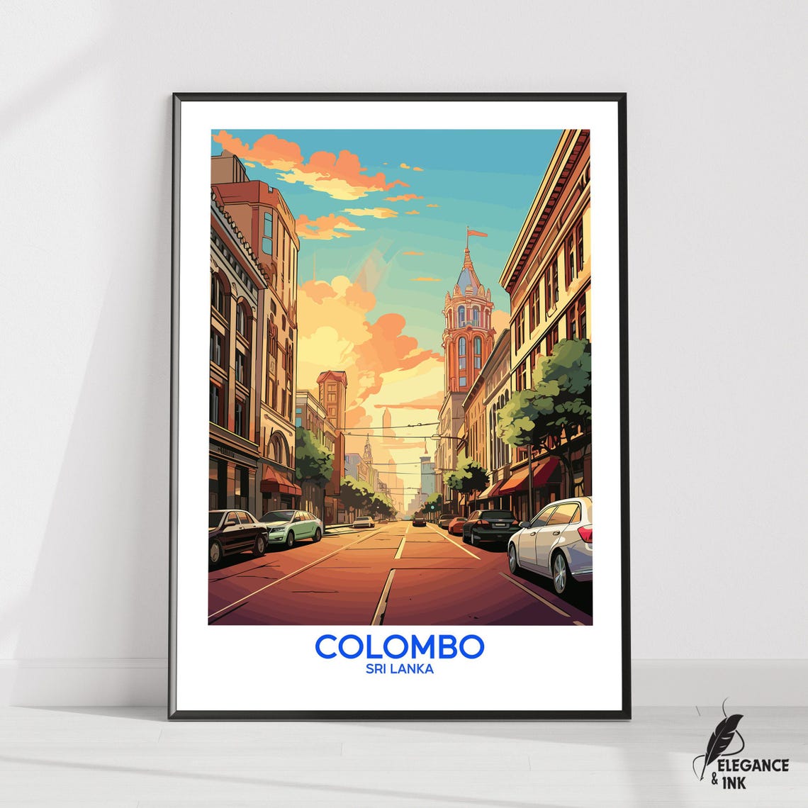 Colombo Sri Lanka Historic Street Vintage Style Travel Poster