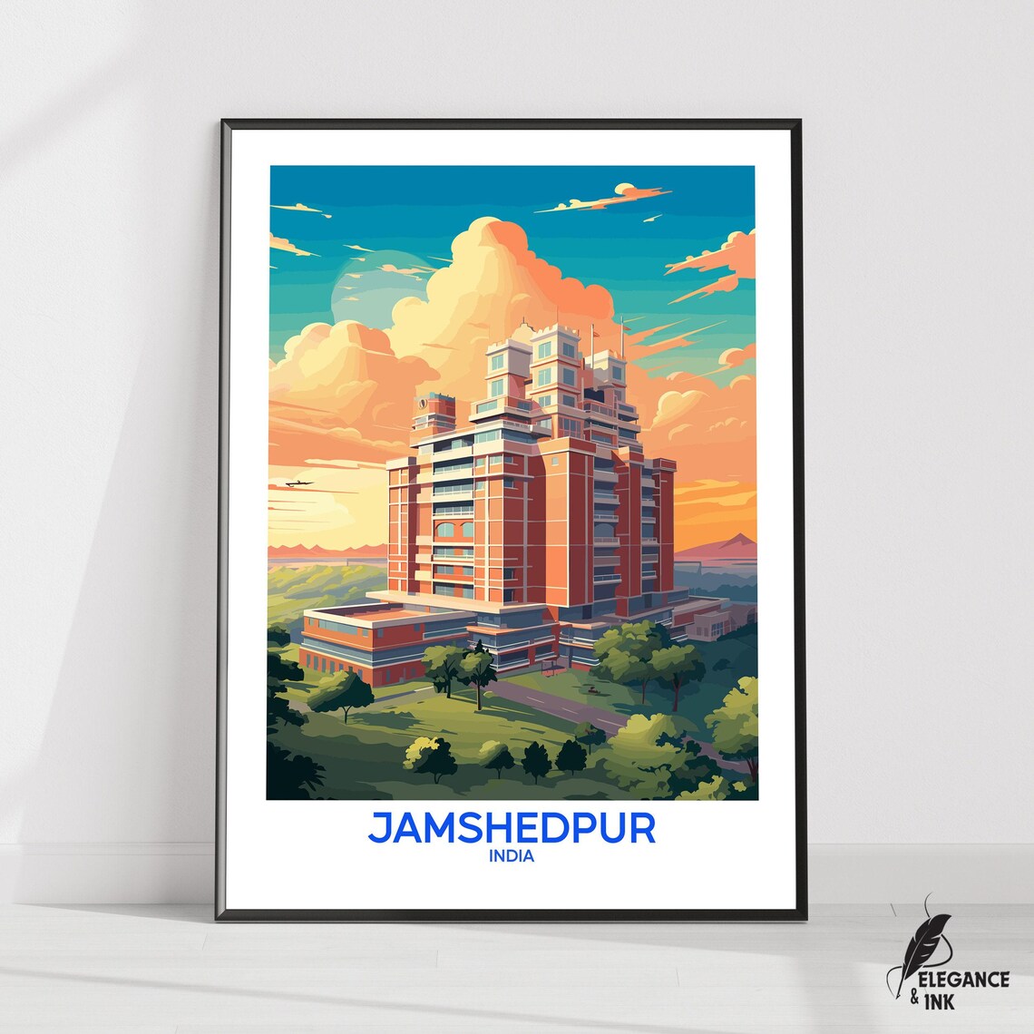 Jamshedpur India Sunset Cityscape Vintage Style Travel Poster