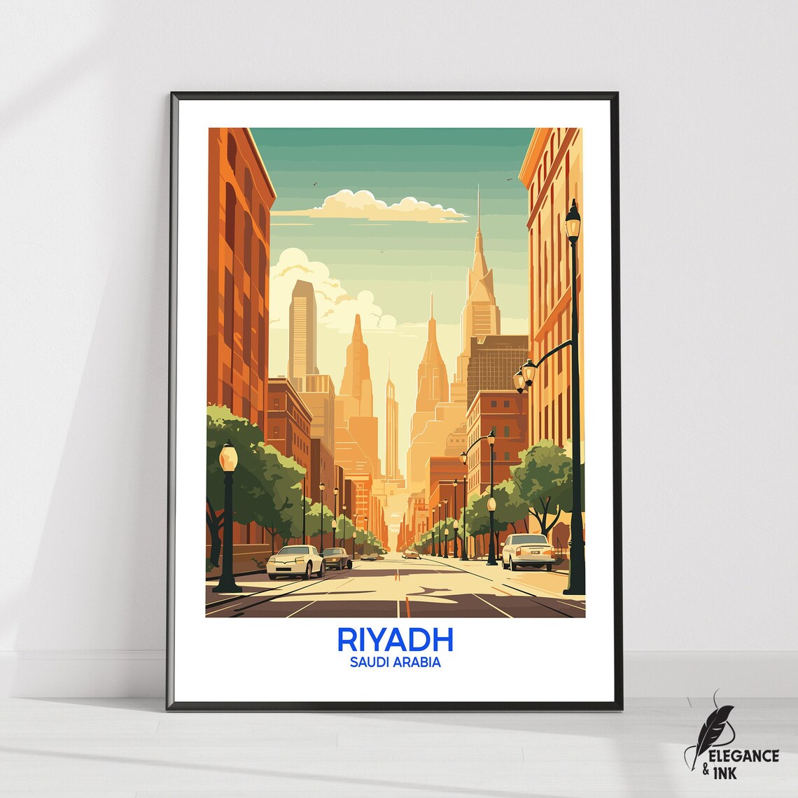 Riyadh Saudi Arabia Golden Boulevard Street Vintage Travel Art Poster